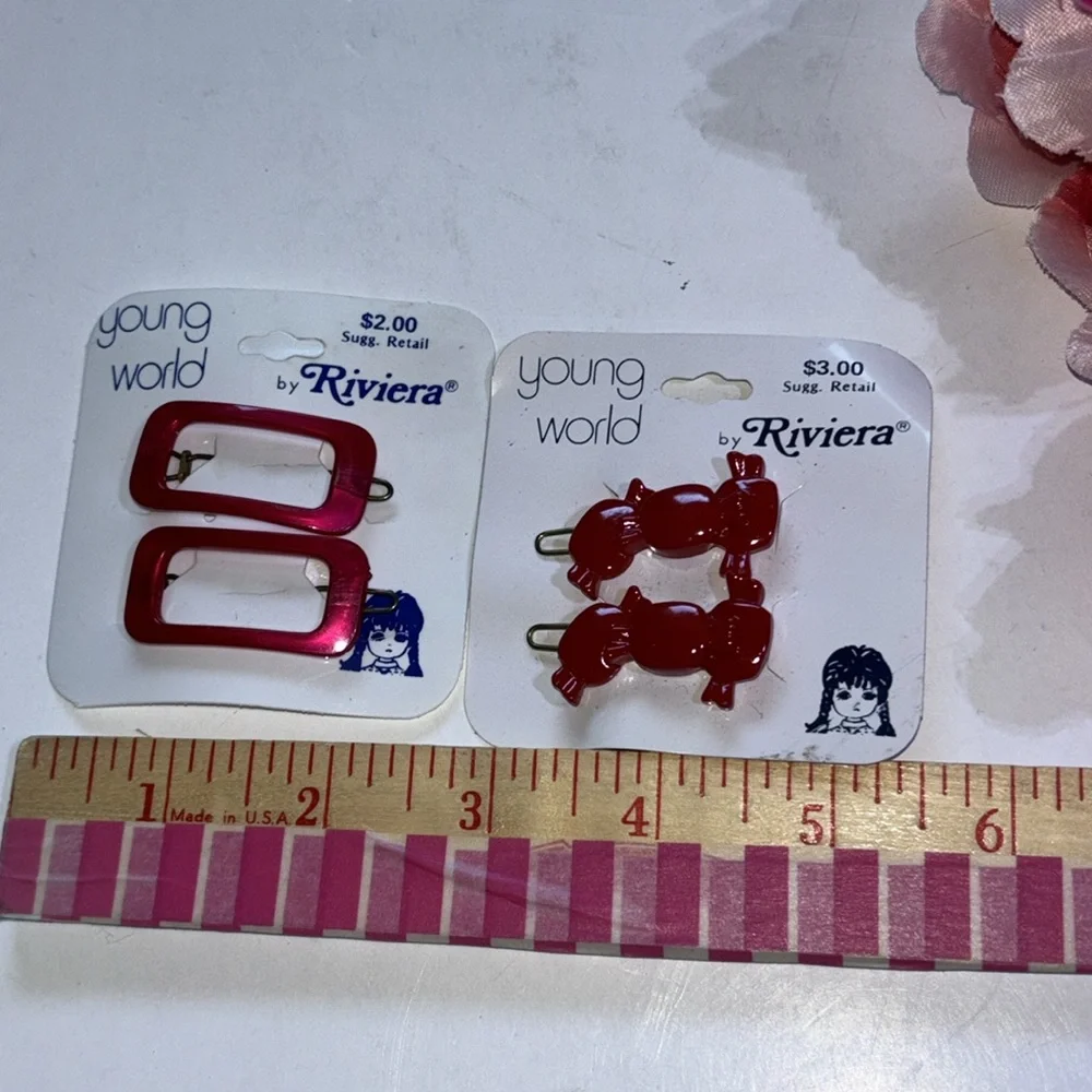 Young World Barrettes Set of Two new old Stock 1980s Girls Plastic Barrettes